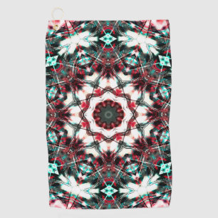Red to grey cyan mandala simulating acrylic pieces golf towel