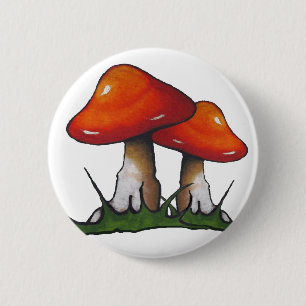 Red Toadstools, Mushrooms: Freehand Marker Art 6 Cm Round Badge