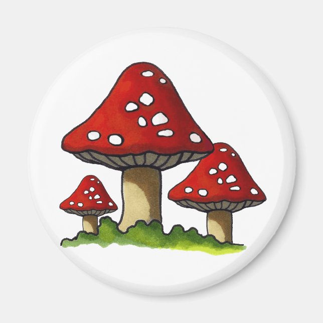 Red Toadtstools, Mushroom: Freehand Art Magnet (Front)