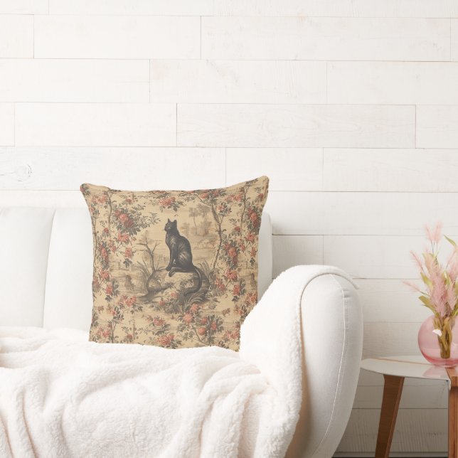 Red Toile Chinoiserie Cat Damask Cushion (Couch)