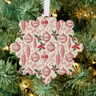 Red Toile Chinoiserie Christmas Ornaments