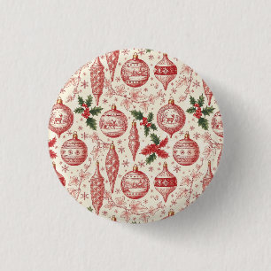 Red Toile Chinoiserie Christmas Ornaments 3 Cm Round Badge