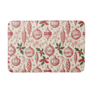 Red Toile Chinoiserie Christmas Ornaments Bath Mat