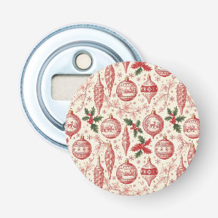 Red Toile Chinoiserie Christmas Ornaments Bottle Opener