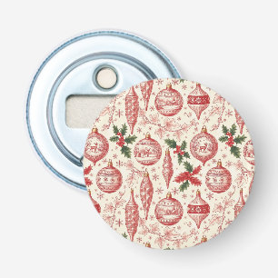 Red Toile Chinoiserie Christmas Ornaments Bottle Opener