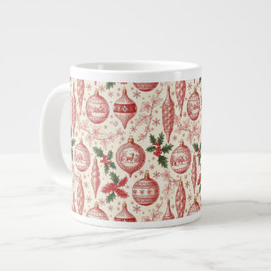 Red Toile Chinoiserie Christmas Ornaments Large Coffee Mug