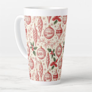 Red Toile Chinoiserie Christmas Ornaments Latte Mug