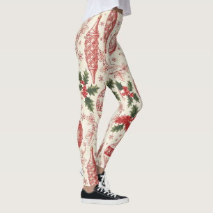 Red Toile Chinoiserie Christmas Ornaments Leggings