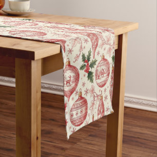 Red Toile Chinoiserie Christmas Ornaments Medium Table Runner