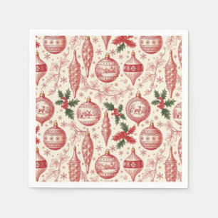 Red Toile Chinoiserie Christmas Ornaments Napkin