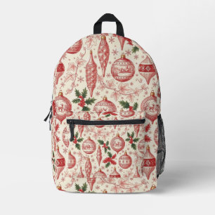 Red Toile Chinoiserie Christmas Ornaments Printed Backpack