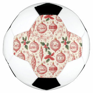 Red Toile Chinoiserie Christmas Ornaments Soccer Ball