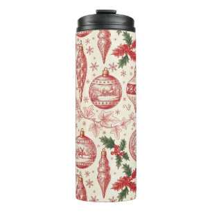 Red Toile Chinoiserie Christmas Ornaments Thermal Tumbler