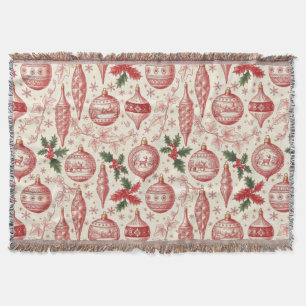Red Toile Chinoiserie Christmas Ornaments Throw Blanket