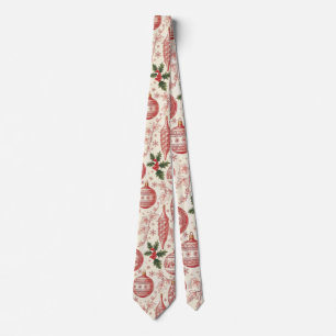 Red Toile Chinoiserie Christmas Ornaments Tie