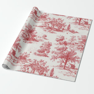 Red Toile Countryside Scene (10) Wrapping Paper