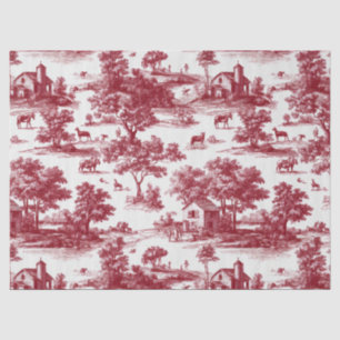 Red Toile Countryside Scene (6) Tissue Paper