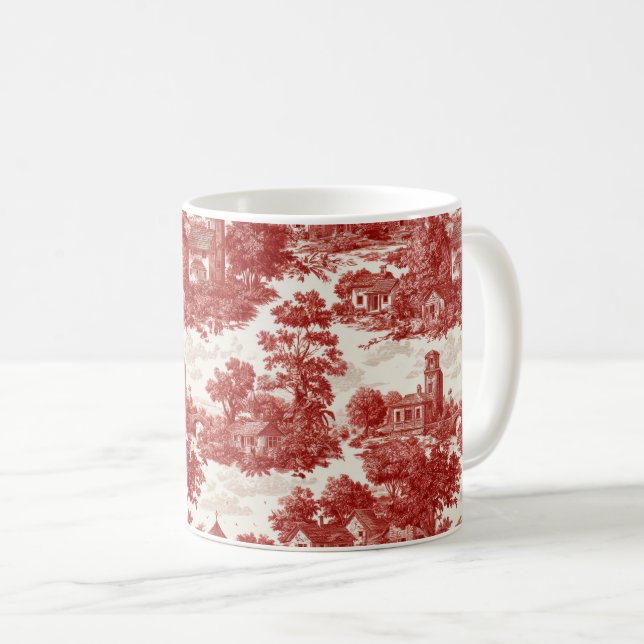 Red Toile Countryside Scene (8) Coffee Mug (Front Right)