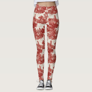 Red Toile Countryside Scene (8) Leggings