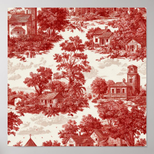Red Toile Countryside Scene (8) Poster (Front)