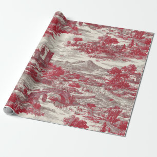 Red Toile Countryside Scene Wrapping Paper