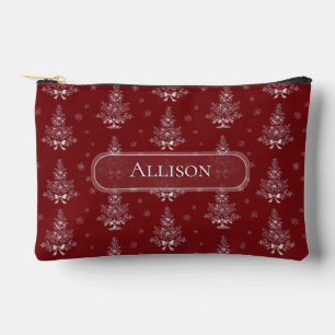 Red Toile De Jouy Coquette Christmas Foliage Accessory Pouch