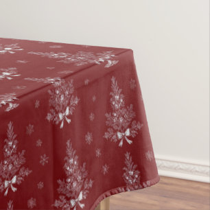 Red Toile De Jouy Coquette Christmas Foliage Tablecloth