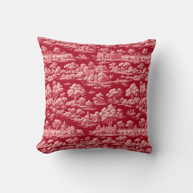 Red Toile de Jouy Cushion (Front)