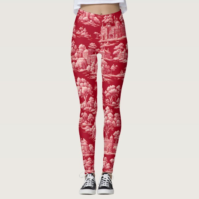Red Toile de Jouy Leggings (Front)
