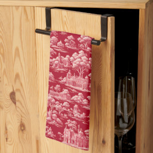 Red Toile-de-Jouy Tea Towel