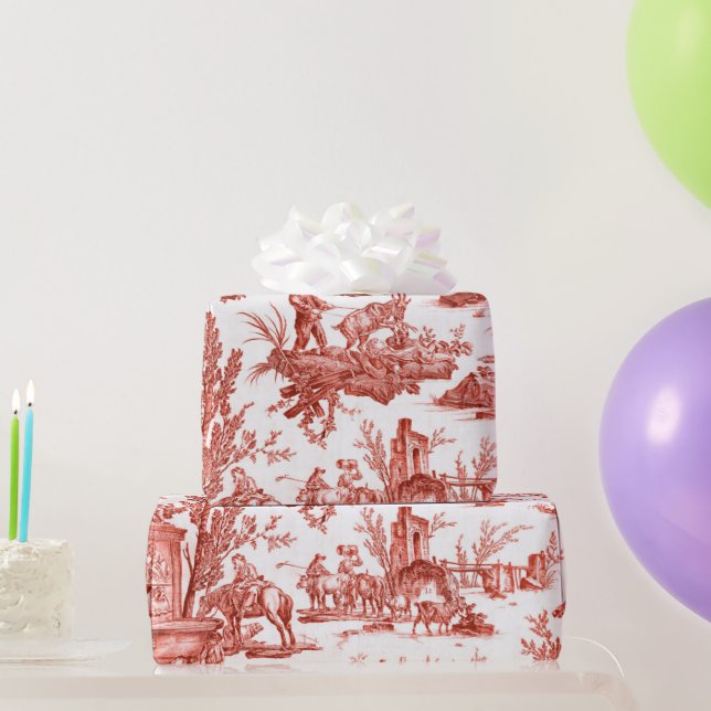 Red Toile de Jouy Wrapping Paper (Party Gifts)