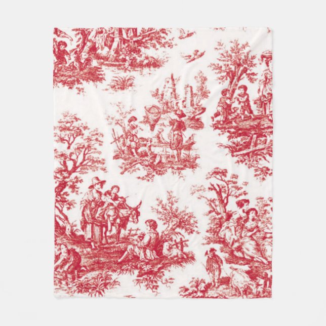 Red Toile Holiday Fleece Blanket (Front)