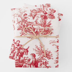 Red Toile Holiday  Wrapping Paper Sheet