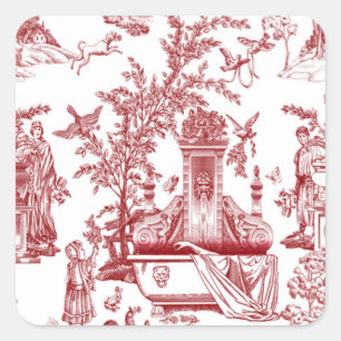 Red Toile Pattern Design Square Sticker