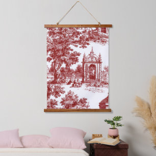 Red Toile with Historic Architecture & Pastoral Hanging Tapestry