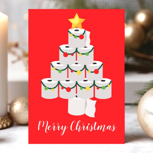 Red Toilet Paper Christmas Tree Funny Holiday Card