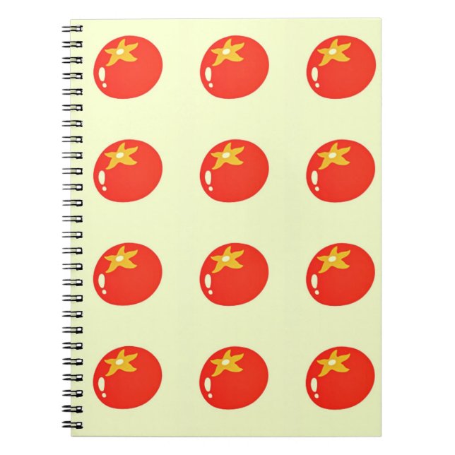 Red tomamtoes on yellow notebook (Front)
