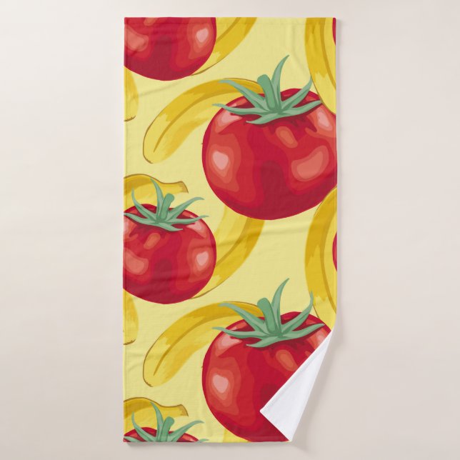 Red tomato and fruits seamless pattern designabstr bath towel (Bath Towel)