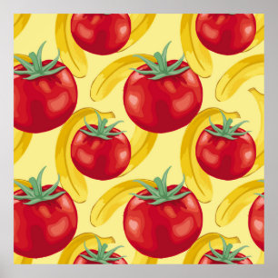 Red tomato and fruits seamless pattern designabstr poster