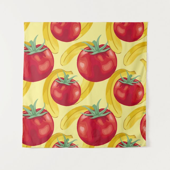 Red tomato and fruits seamless pattern designabstr tapestry (Front)