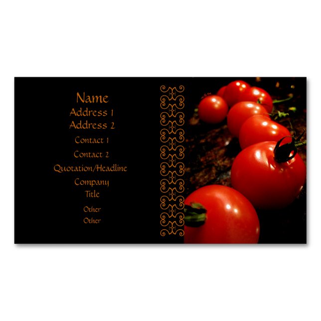 Red Tomato Elegant Black Brown Magnetic Business Card (Front)