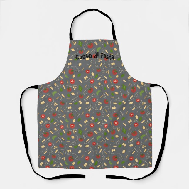 Red Tomato Green Basil leaves Charcoal Apron (Front)