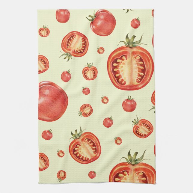 Red Tomato Pattern Tea Towel (Vertical)