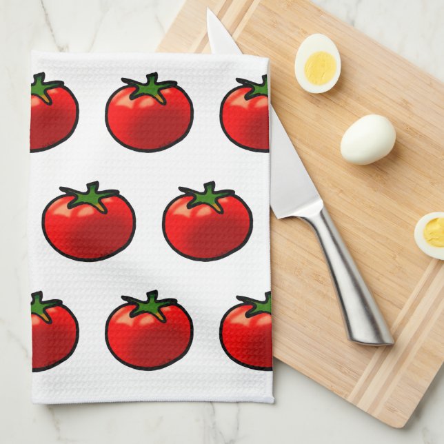 Red Tomato Whimsical Custom Art Tea Towel (Quarter Fold)