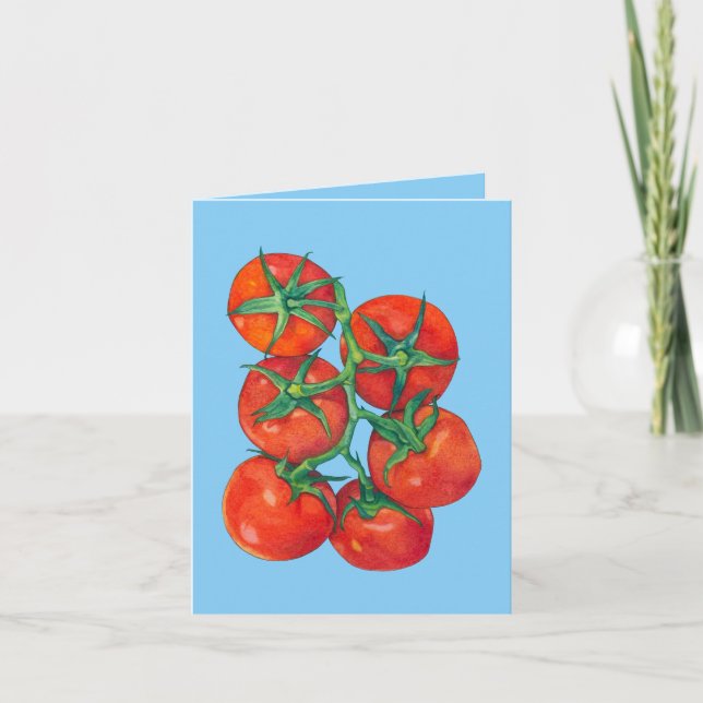 Red Tomatoes blue Note Card (Front)