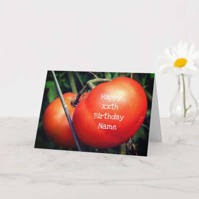 Red Tomatoes On Vine Personalised Nature Birthday  Card (Small Plant)