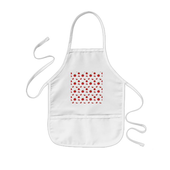 Red Tomatoes Pattern On White Kids Apron (Front)