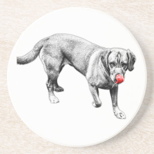 Red Tongue Labrador Licking Ink Art Coaster