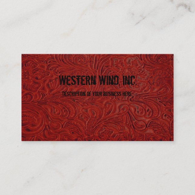 Red Tooled Leather Look Business Card (Front)