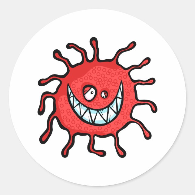 Red Toothy Grin Bacteria Cartoon Classic Round Sticker (Front)
